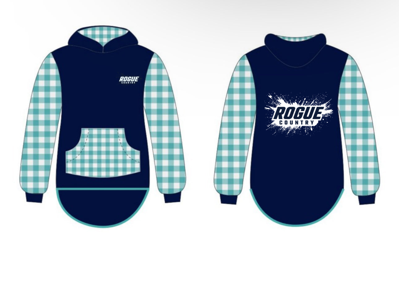 Unisex RC Shearing hoodies- Navy/aqua gingham PRE-ORDER