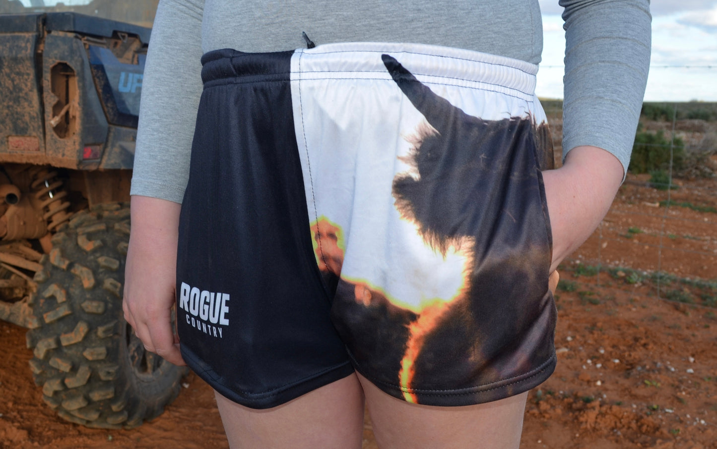 RC Footy shorts (with zip pockets)- Highland Cow