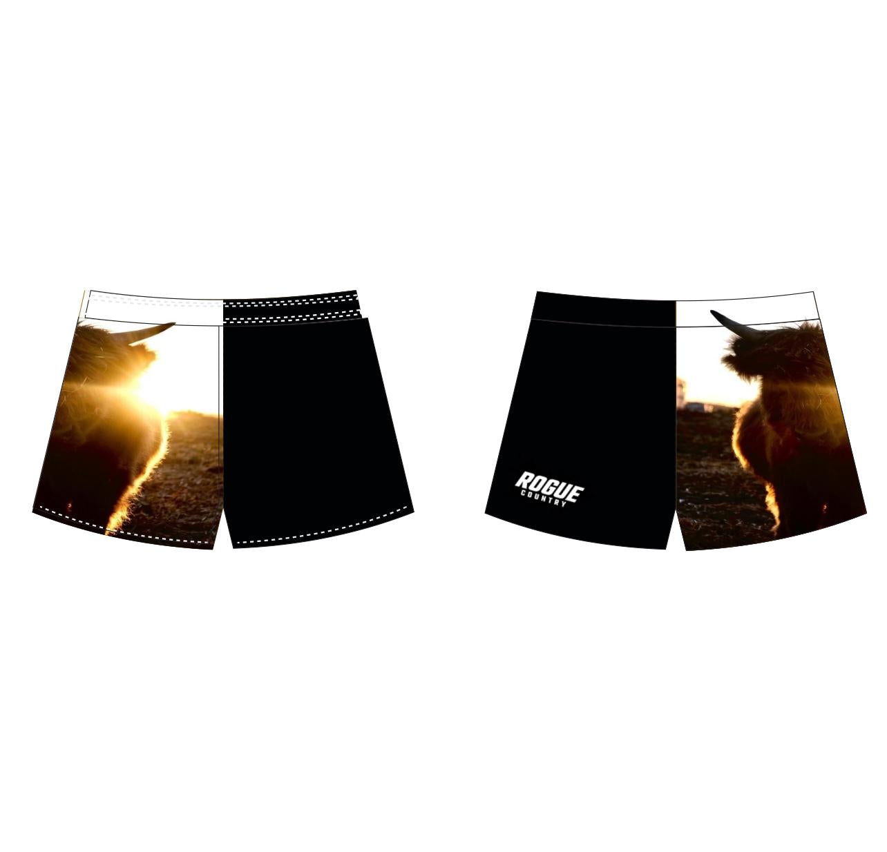 RC Footy shorts (with zip pockets)- Highland Cow