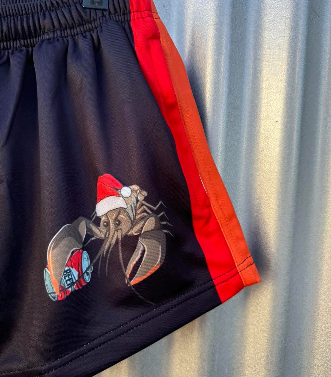 Kids RC Footy shorts- Yabbie Christmas edition (with zip pockets)