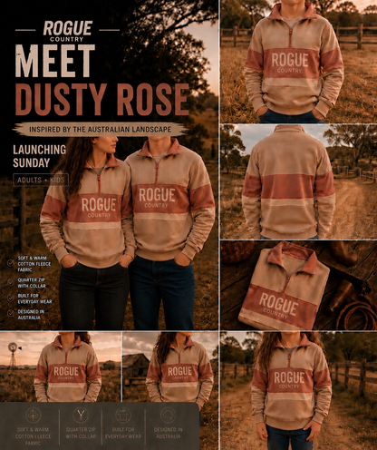 Unisex RC collared quarter zip jumper- Dusty rose/oat/cream
