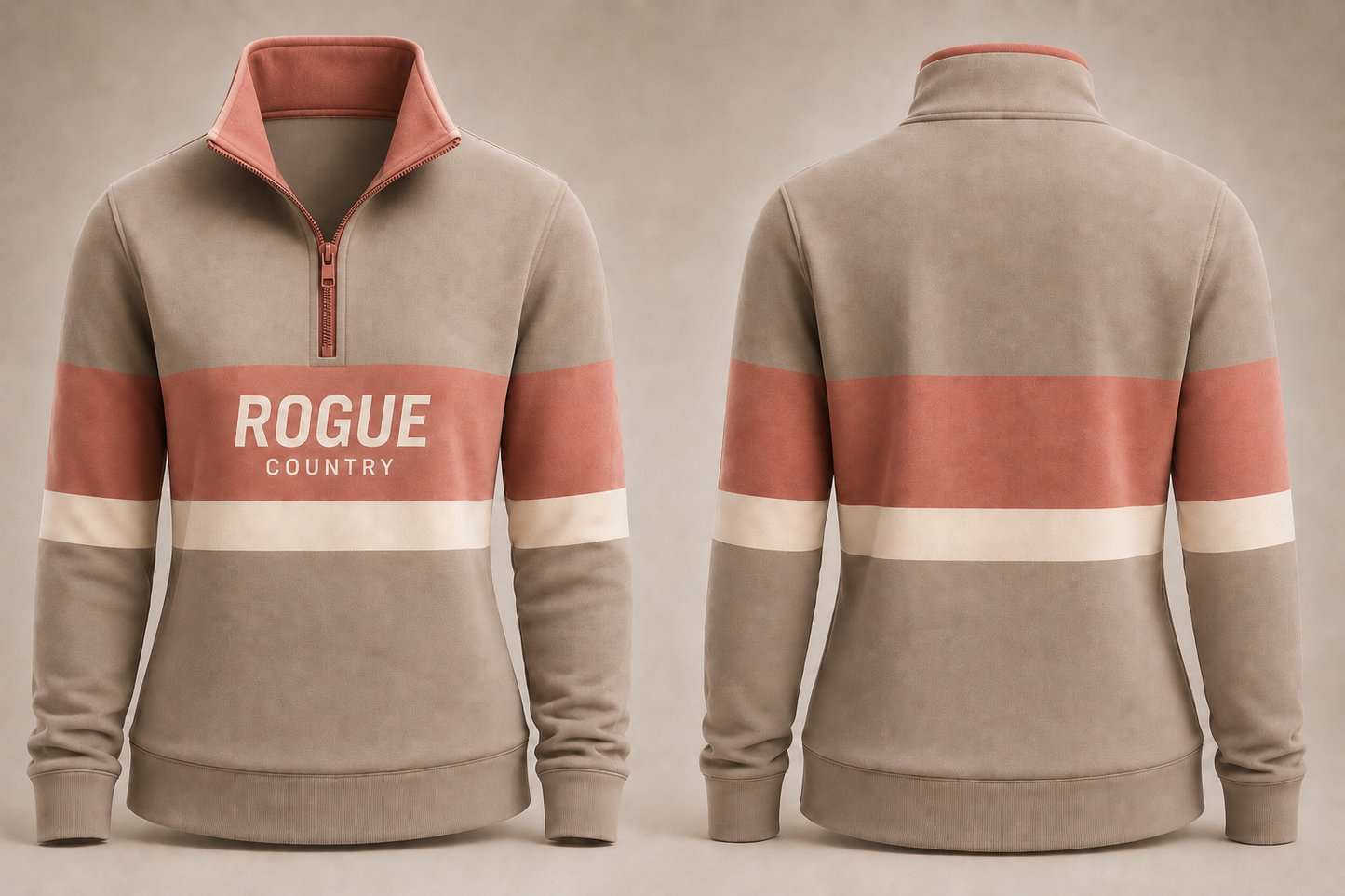 Unisex RC collared quarter zip jumper- Dusty rose/oat/cream