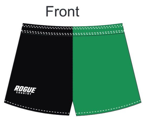 RC footy shorts- Green/black (with zip pockets)
