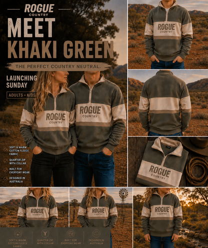 Unisex RC collared quarter zip jumper- khaki green/oat/cream