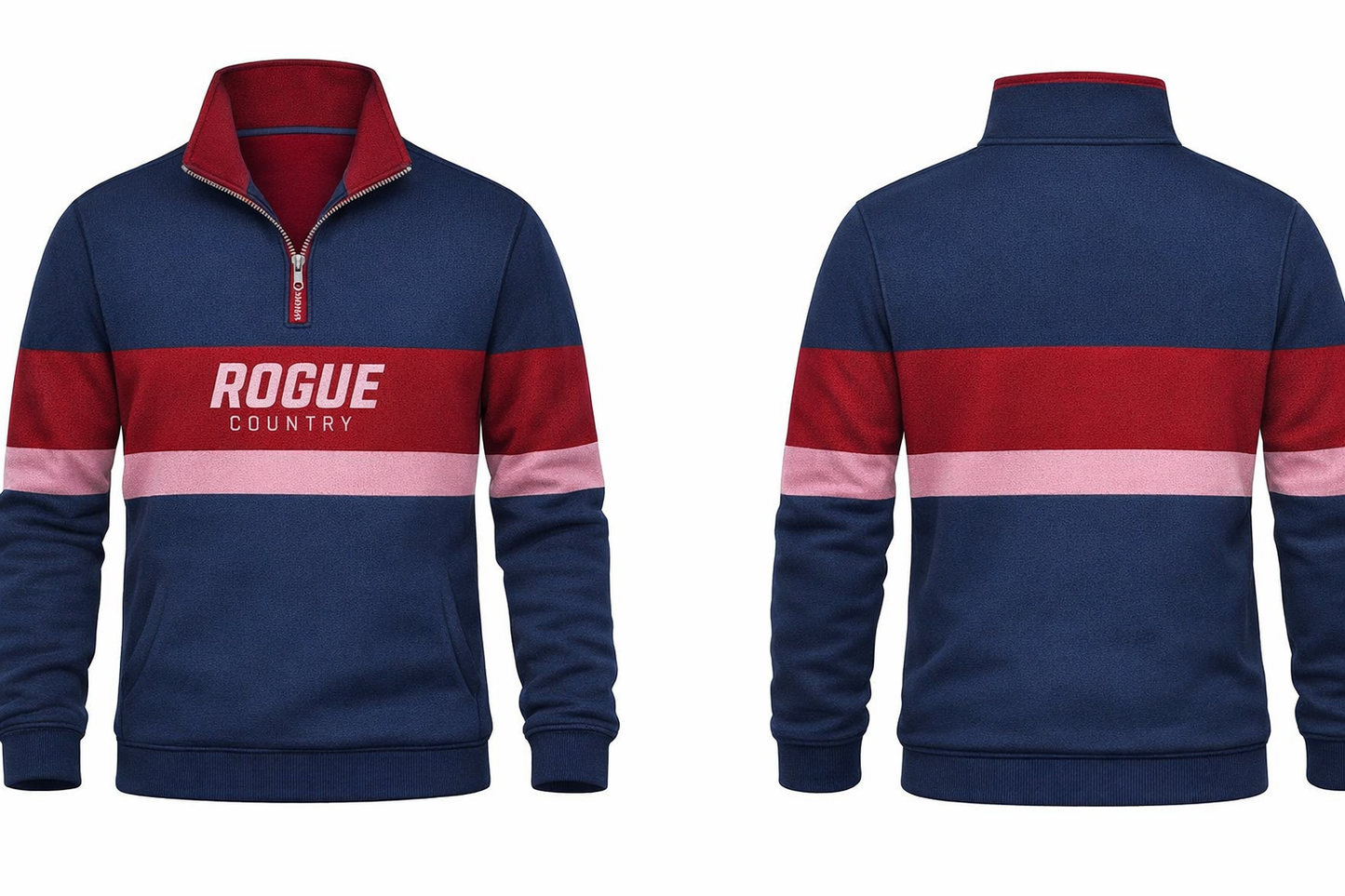 Unisex RC collared quarter zip jumper- navy/maroon/pink