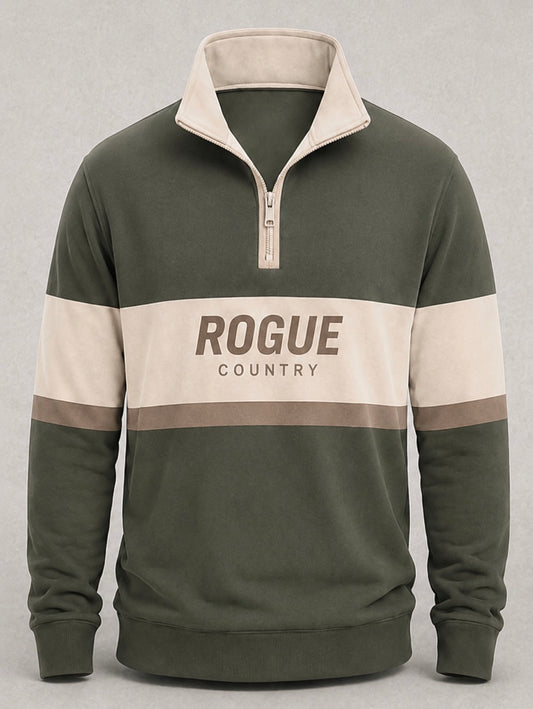 Unisex RC collared quarter zip jumper- khaki green/oat/cream