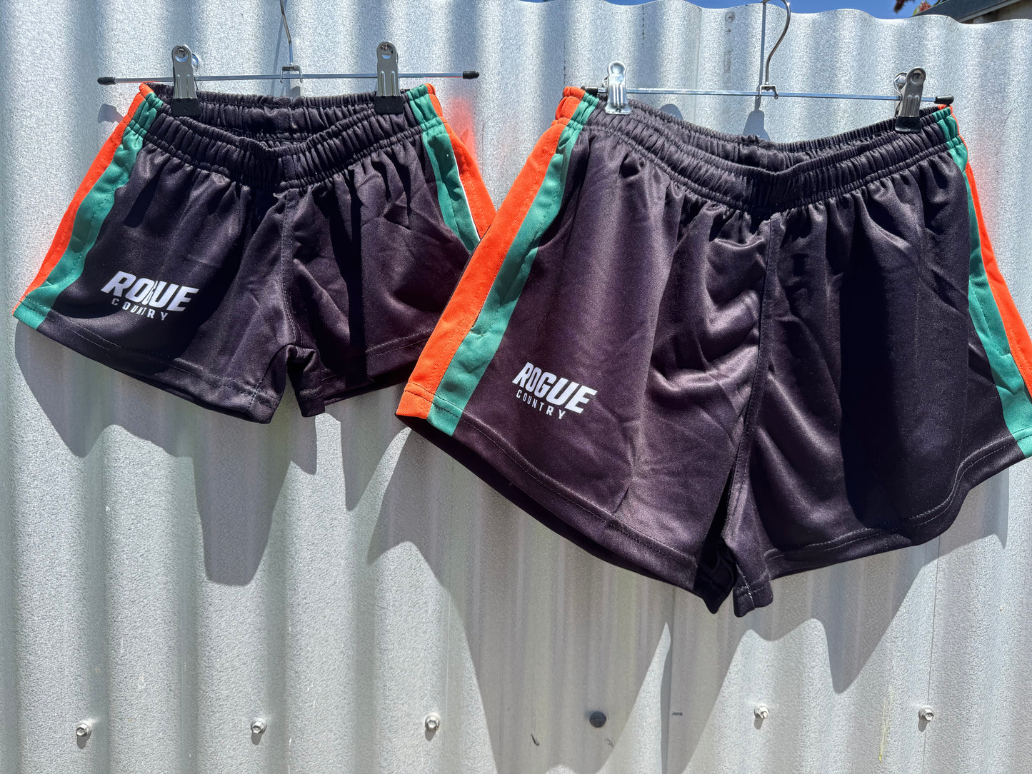 RC Footy shorts (with zip pockets)- Black with orange/green stripe