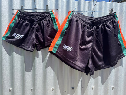 RC Footy shorts (with zip pockets)- Black with orange/green stripe