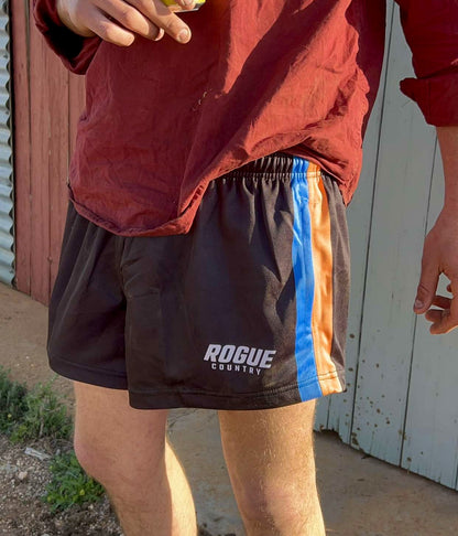 RC Footy shorts (with zip pockets)- Black with yellow/blue stripes