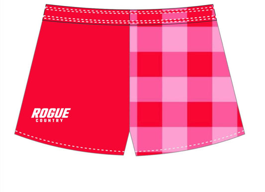 *PRE-ORDER* RC footy shorts- Red/pink gingham (with zip pockets)