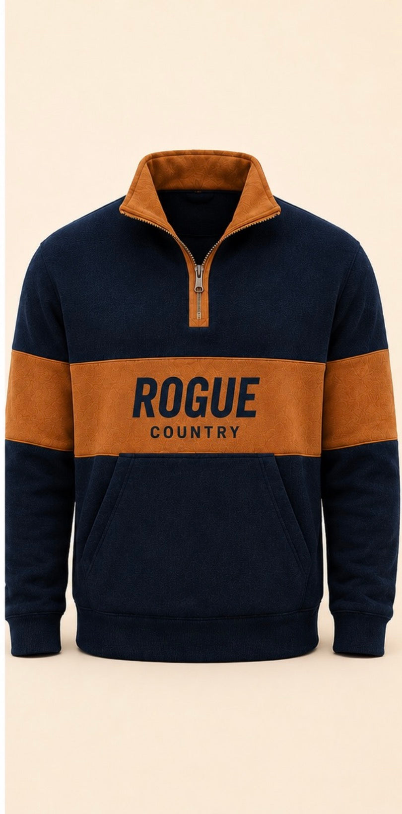 Unisex Adults & Kids RC collared quarter zip jumper (with kangaroo pocket)- Midnight/Camel