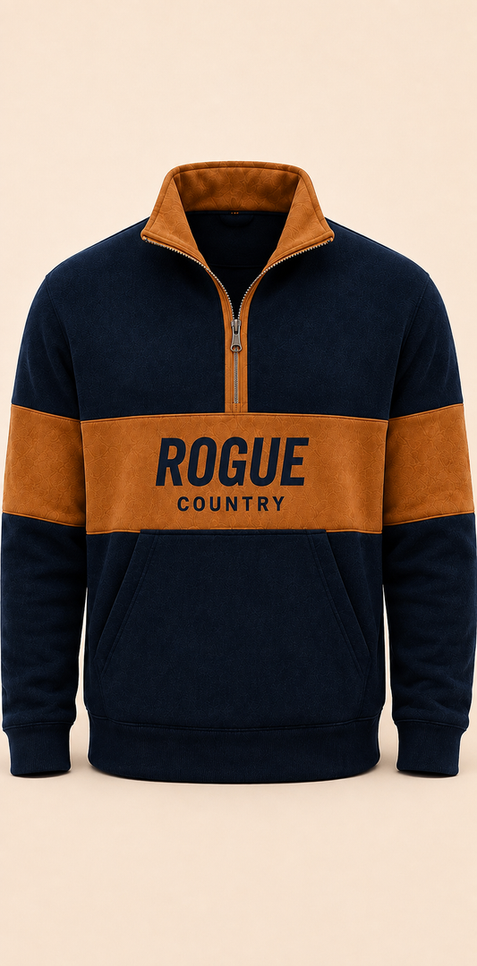 (PRE-ORDER) Unisex Adults & Kids RC collared quarter zip jumper (with kangaroo pocket)- Midnight/Camel